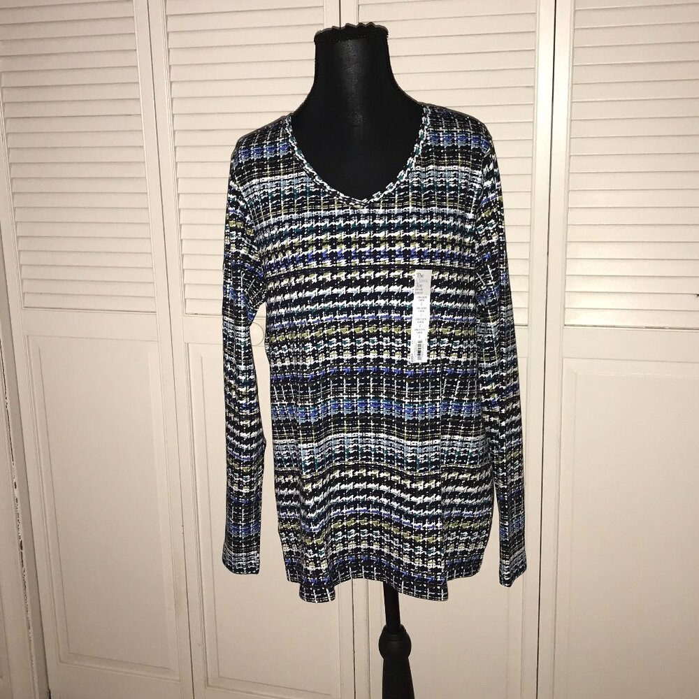 🩵Croft & Barrow Cool‑Tone Stripe Long Sleeve Tee – Large – NWT 🩵
